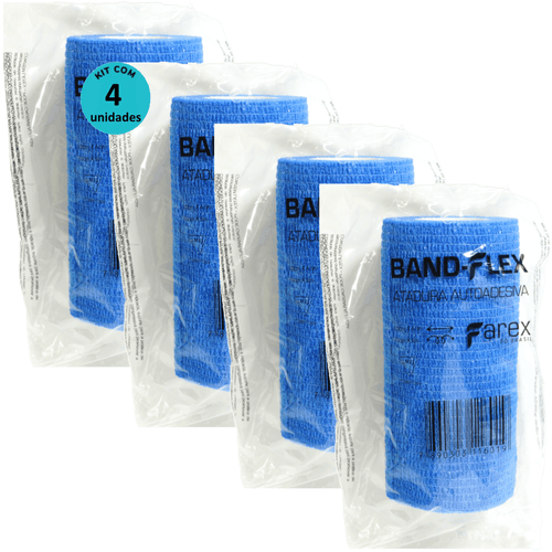 Atadura 10cm Azul Band-Flex Autoadesiva Para Animais Farex Kit Com 4